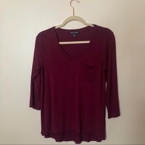 [Cable & Gauge] Burgundy 3/4 Sleeve Top